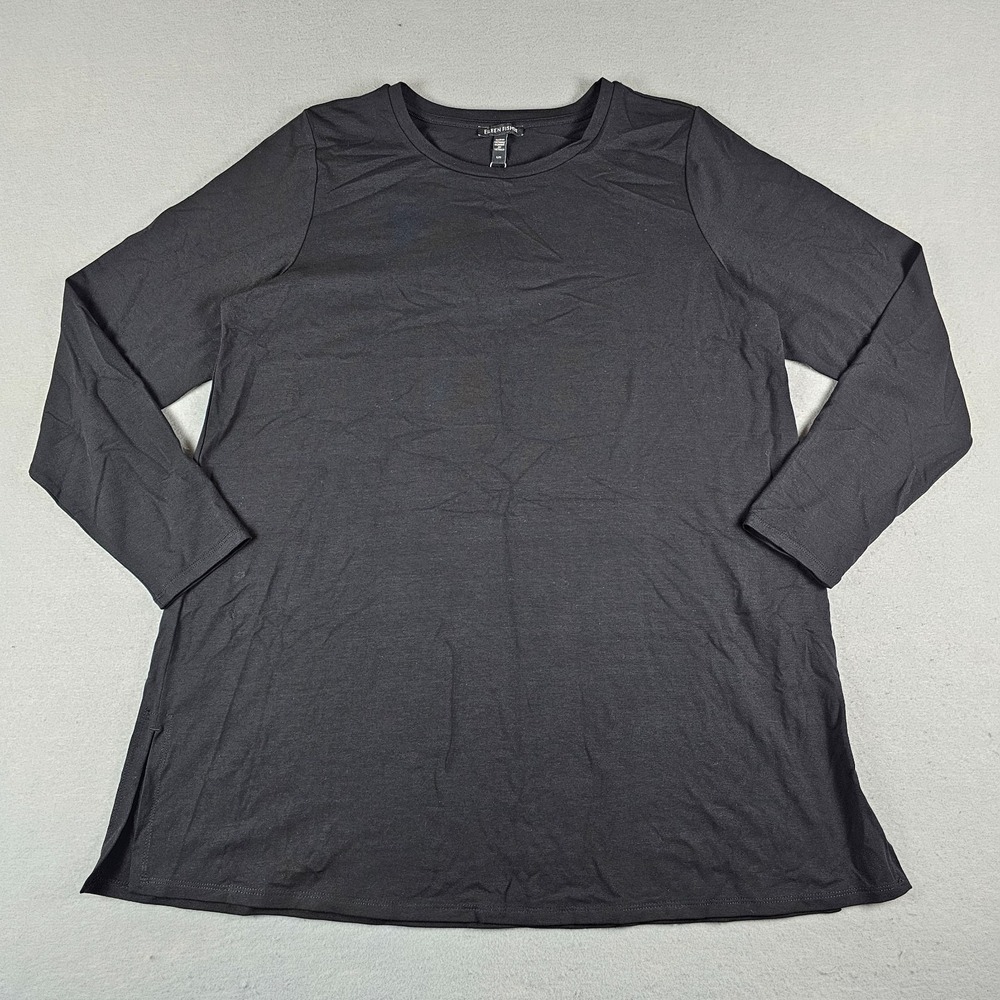 Eileen Fisher Crew Neck Tunic Shirt Womens Large Black Stretch Jersey Knit NWT